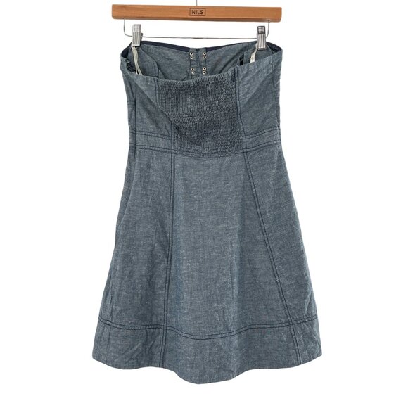 Guess‎ Denim Strapless Smocked Back Dress S Blue 100% Cotton Coquette - Picture 2 of 9